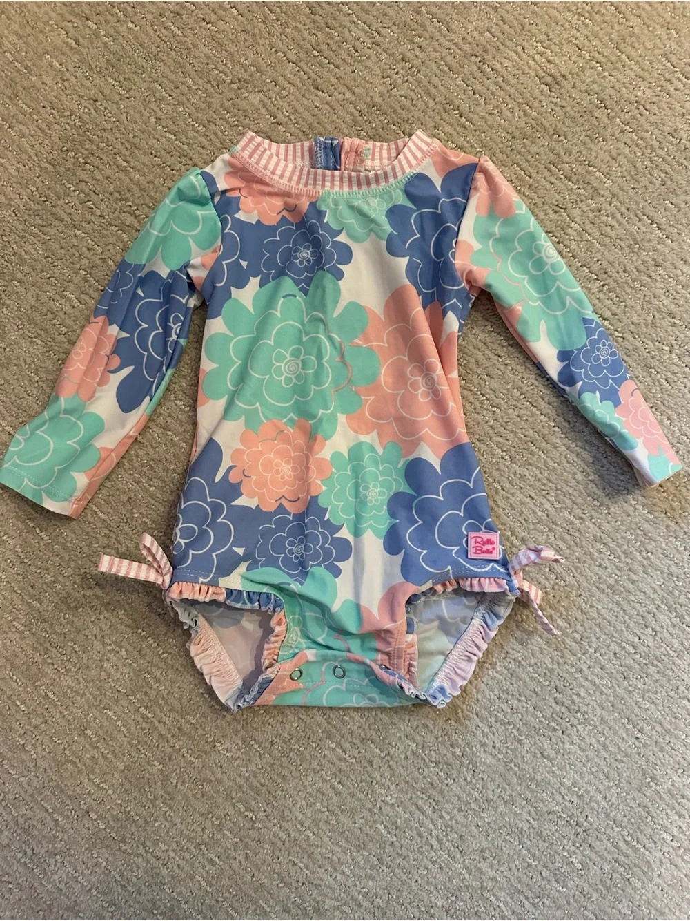 Ruffle Butts Floral Long-Sleeve One-Piece Swimsuit - Pink, Blue, Mint